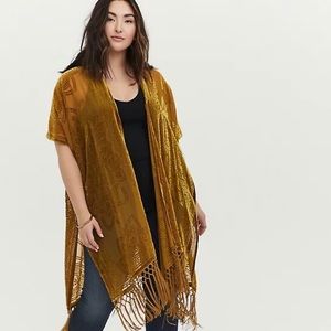 NWOT Torrid MUSTARD FLORAL BURNOUT VELVET KIMONO